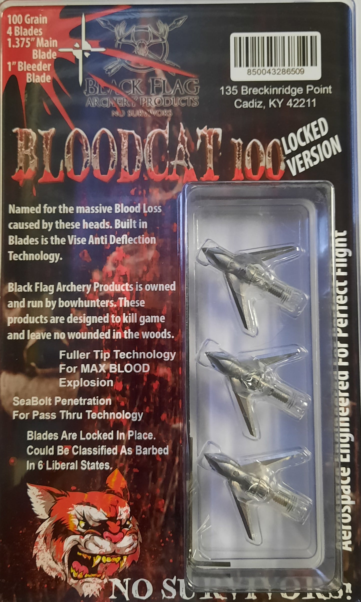 Black Flag Archery - Bloodcat - LOCKED - 100 Grain - 3 Pk